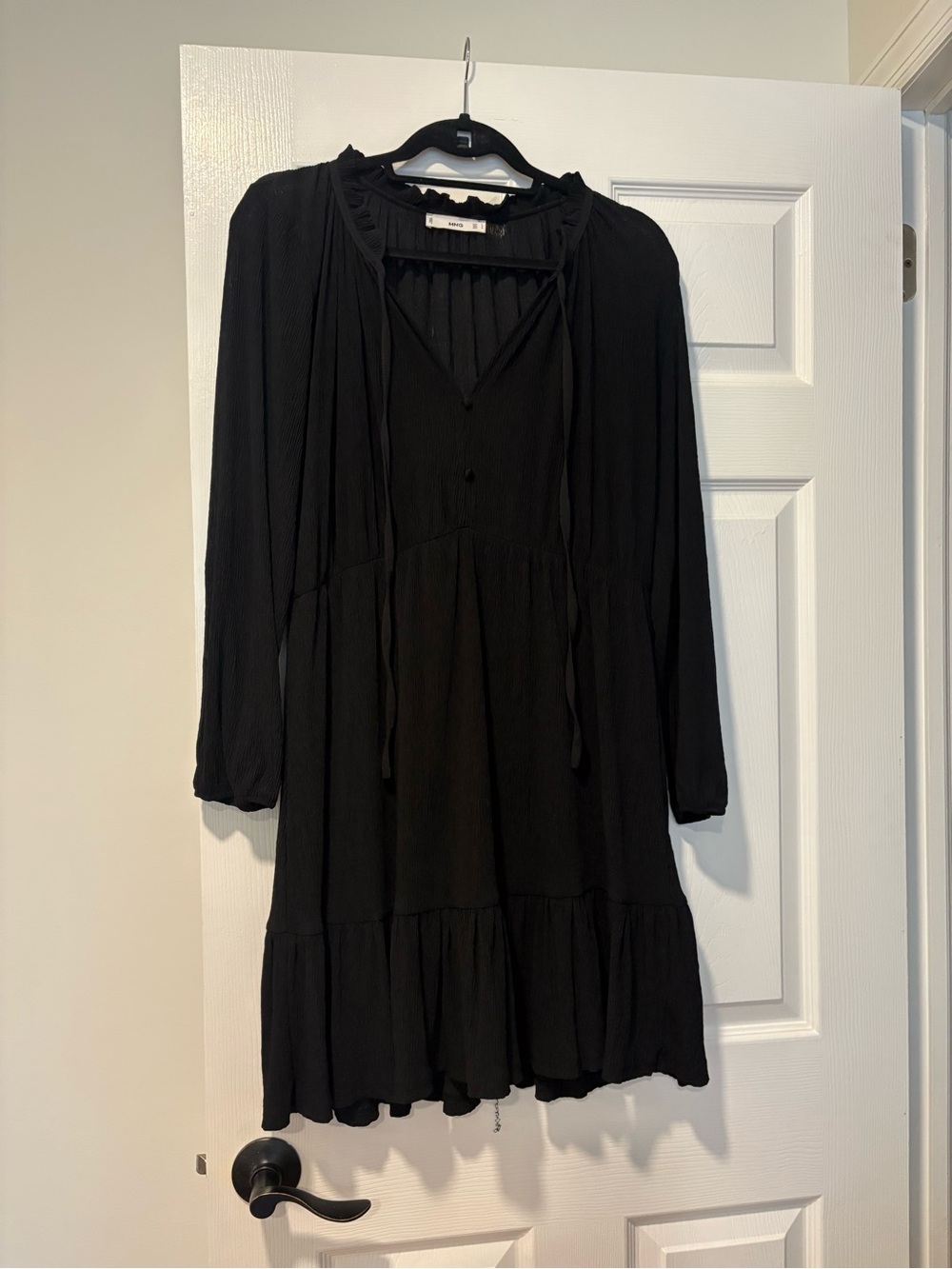 Mango Women's Black Long-Sleeve Tiered Dress